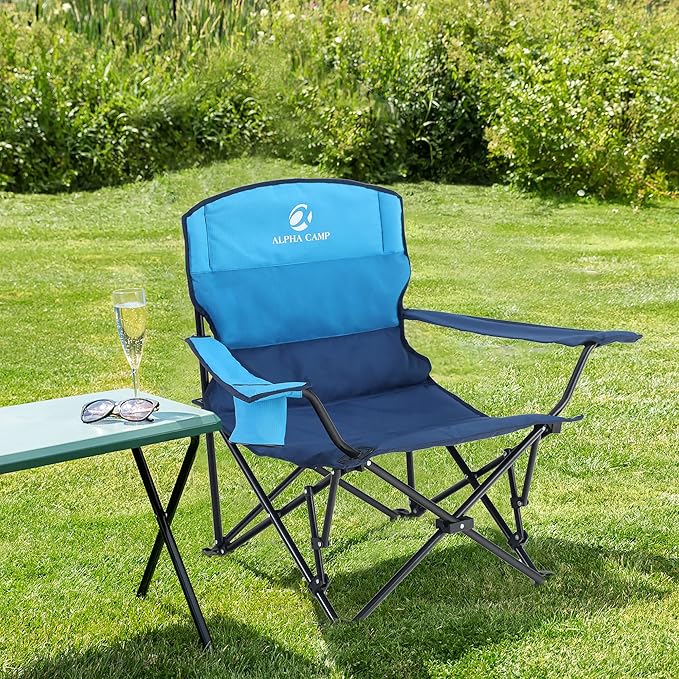 LET'S CAMP Folding Camping Chair Portable Blue Steel Frame 250LBS Outdoor Casual Reclining 1 Position 12.59 Seat Height 33.46 Backrest Width 18.11D x 20.07W x 27.55H in Camping