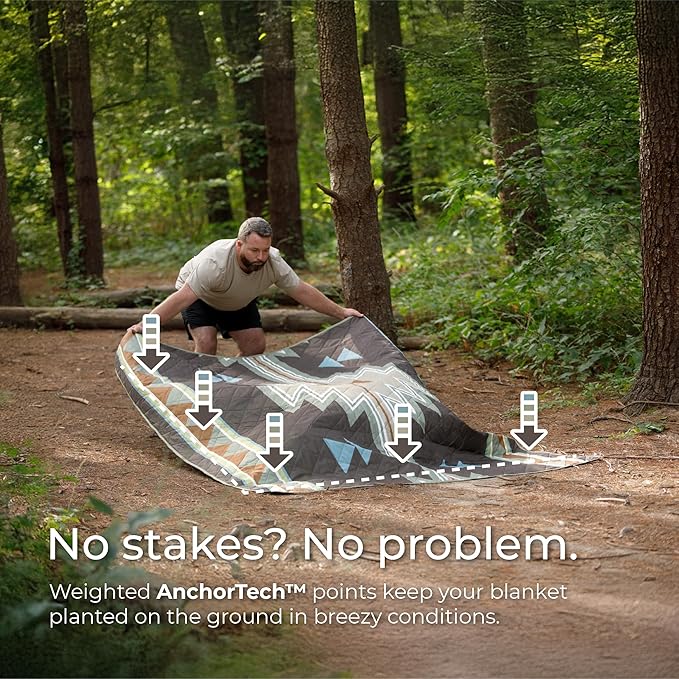 CORE Outdoor Weighted Blanket | Packable Waterproof Picnic Blanket Beach Mat Tent Camping Rug &amp Stadium Blanket | Large Portable 94 x 78 Quilt Design with Built-in Straps and Carry Handle