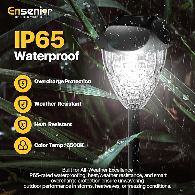 Ensenior 8-Pack Solar Lights Outdoor Auto ON/Off 6500K LED Solar Garden Lights for Pathway Yard Patio Walkway Planter Waterproof Energy-Efficient Landscape Lighting