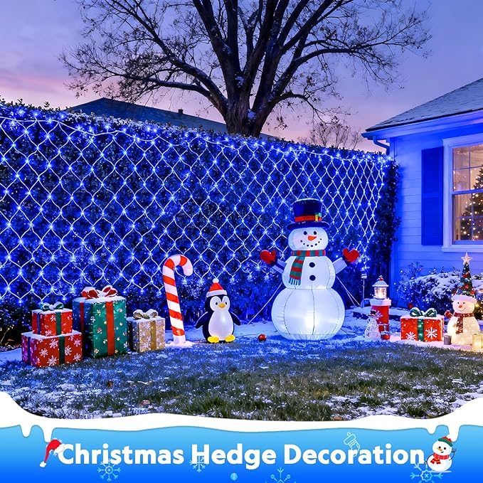 JMEXSUSS 200 LED Blue Christmas Net Lights 9.8ft x 6.6ft Connectable Christmas Bush Lights with Remote 8 Modes Plug in Net Light Outdoor Mesh Light Waterproof for Tree Yard Fence Decoration