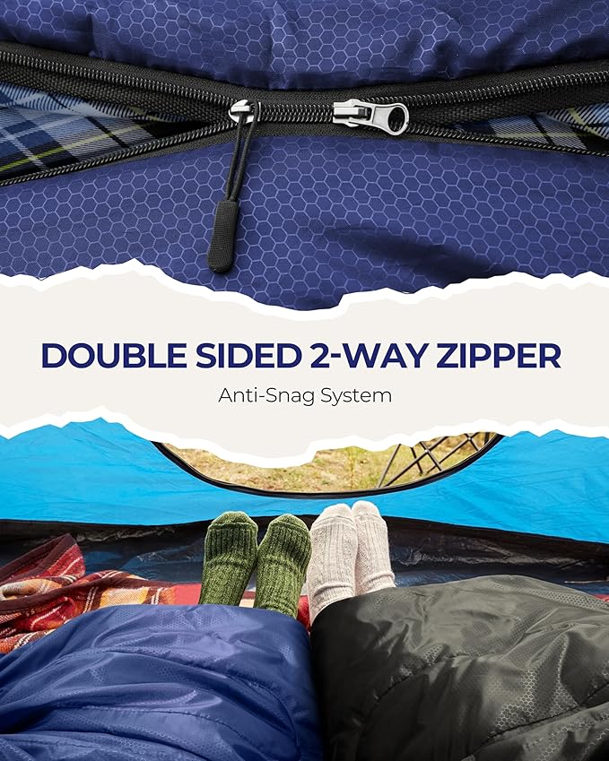 Sportneer 0 Degree Sleeping Bag for Cold Weather XL Winter Sleeping Bag for Adults Flannel Lined Camping Sleeping Bag 32°F–59°F Rated 87 x 33.5 4.4 lbs Detachable Hood Compression Sack