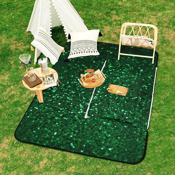 Zipper Green Sequin Sparkle Style Picnic Mat Suitable for Travel Camping Park Or Home Use