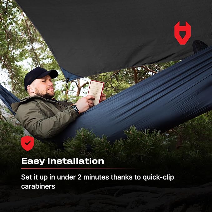 Rain Fly 12x10 Lightweight Survival Camping Tarp 100% Waterproof Makes a Great Backpacking Tarp or Hammock Shelter Comes in Multiple Colors Survival Bracelet Included Black