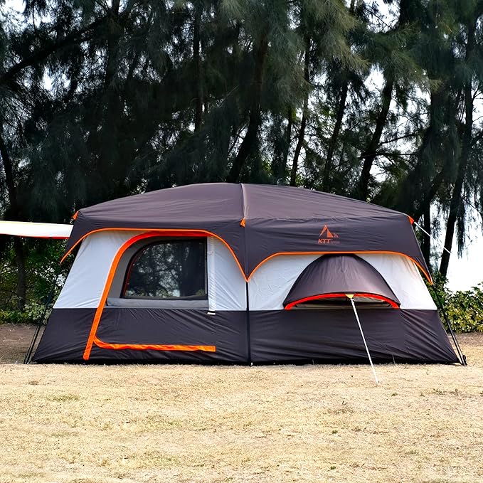 KTT Extra Large Tent 10-12-14 Person(A)Family Cabin Tents2 Rooms3 Doors and 3 Windows with MeshStraight WallWaterproofDouble LayerBig Tent for OutdoorPicnicCampingFamily Gathering