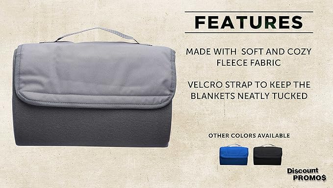 DISCOUNT PROMOS Roll Up Picnic Blankets Set of 10 Bulk Pack - Great Outdoor Blanket for Camping Picnic Beach Sports Outdoor Activities - Grey