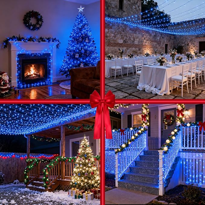 1500 LED Christmas Lights Outdoor with 12 Modes 470FT Green Wire Christmas String Fairy Lights with Timer &amp Dimmable Waterproof Twinkle Tree Lights for House Ocean Party Wedding Xmas Decor Blue