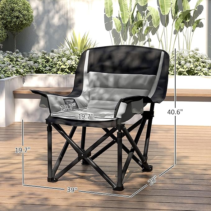 Outsunny Double Camping Chair for Adults Padded Folding Camp Chair for 2 Person with Armrest Wine Glass Holder Cup Holder Carry Bag for Outdoor Sports Picnics Supports up to 552 lbs.