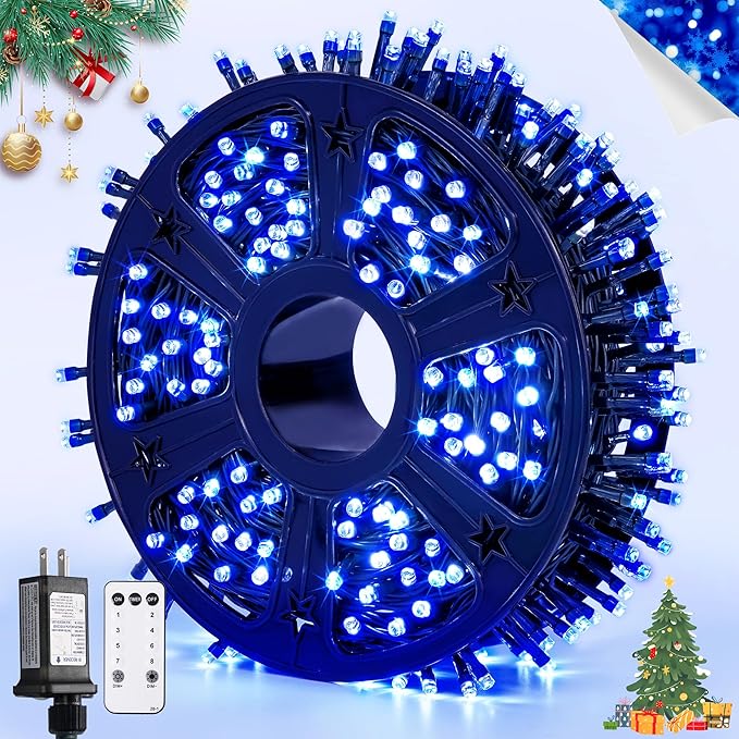 JMEXSUSS Blue 400 LED Christmas Lights Outdoor 132ft Christmas Tree Lights with Remote Indoor Blue String Lights Plug in for House Christmas Bush Decorations