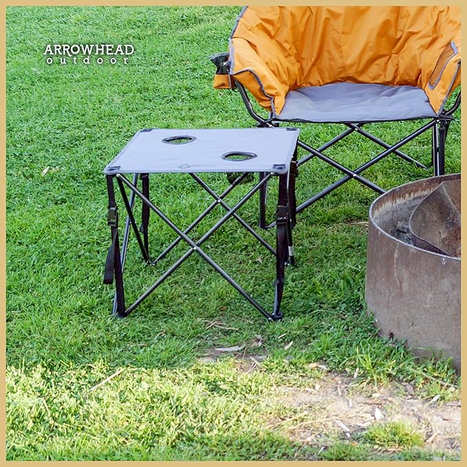 ARROWHEAD OUTDOOR 26” (66cm) Portable Camping Folding Table 2 Cup Holders Square Carrying Case Steel Frame High-Grade 600D Canvas