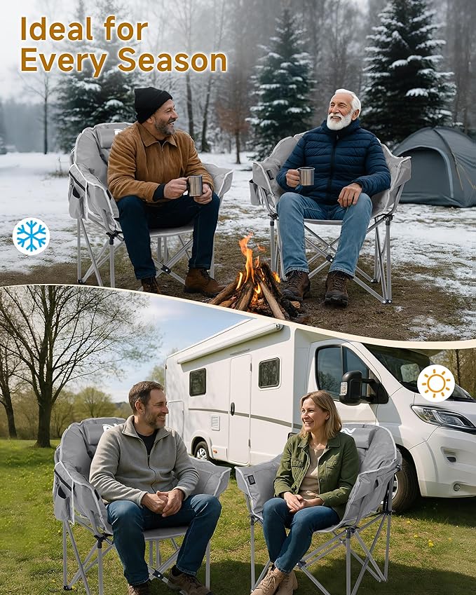 Slsy Heated Camping Chair Oversized Outdoor Portable Heated Folding Chair Heavy Duty 500 lbs Support Padded Seat for Outdoor Sports Camping Patio and Picnics