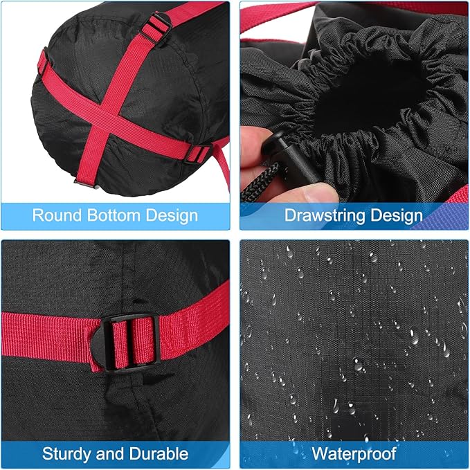PATIKIL Compression Stuff Sack 2 Pack S Size Waterproof Sleeping Bag Storage Sack Portable Compression Bag for Backpacking Camping Black Red