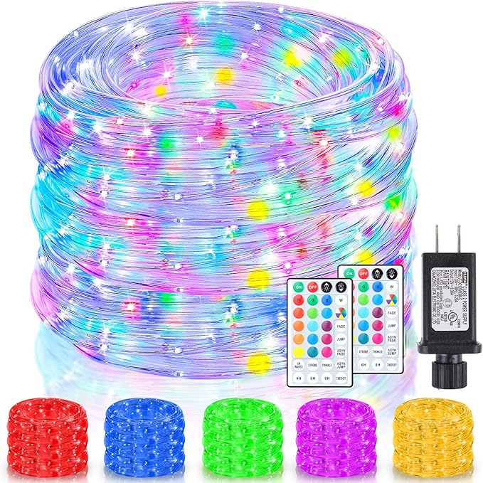 132Ft Rope Lights for Outside Waterproof 18 Colors Changing Rope Lights Fairy String Lights with Remotes 400 LEDs Dimmable Twinkle Christmas Lights for Bedroom Patio Halloween Decorations