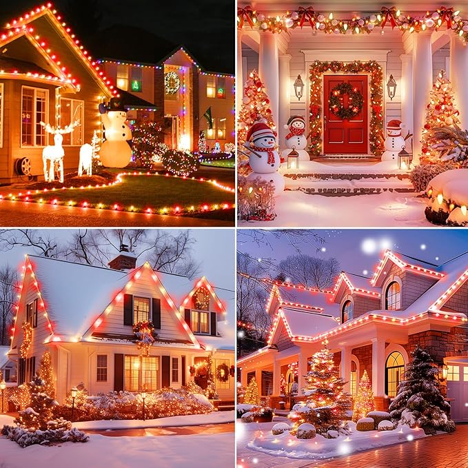Brightown C9 LED Christmas String Lights 2 Pack Total 132ft 200LED Outdoor Lights String Plug-in Connectable Waterproof Roofline Lights String for Outside Yard Christmas Holiday Decor