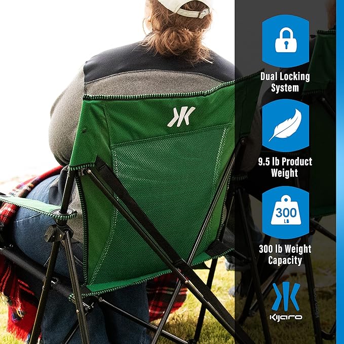 Kijaro Dual Lock Portable Camping Chairs - Enjoy the Outdoors with a Versatile Folding Chair Sports Chair Outdoor Chair &amp Lawn Chair - Dual Lock Feature Locks Position – Jasper Green