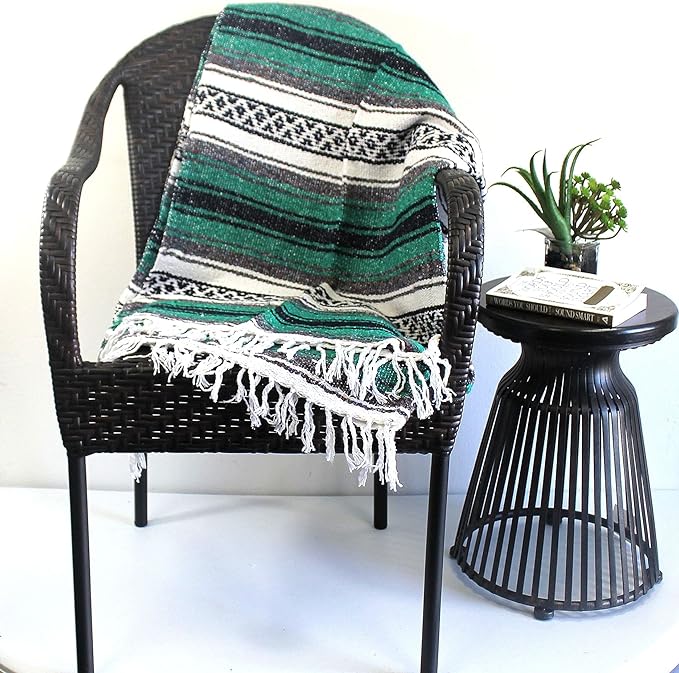 Del Mex Classic Mexican Blanket Large Authentic Woven Falsa Throw (70x50) Artisan Southwest Décor for Beach Yoga Outdoors (Teal)