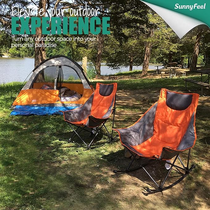 SUNNYFEEL Oversized Heated Rocking Camping Chair 2 Pack Fully Padded Patio Chair with Side Pocket High Back Portable Lawn Recliner with Carry Bag Outdoor Rocker Chair for Adults Heavy Duty 500 LBS