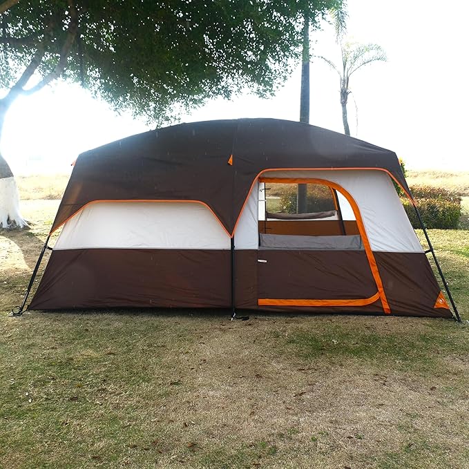 KTT Extra Large Tent 10-12-14 Person(Style-B)Family Cabin Tents2 Rooms3 Doors and 3 Windows with MeshStraight WallWaterproofDouble LayerBig Tent for OutdoorPicnicCampingFamily Gathering