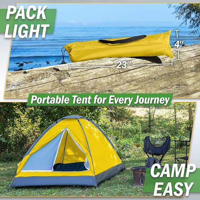 2 Person Camping Tent with Rain Fly and Carrying Bag - Lightweight Outdoor Tent for Backpacking Hiking or Beach Use by Wakeman Outdoors