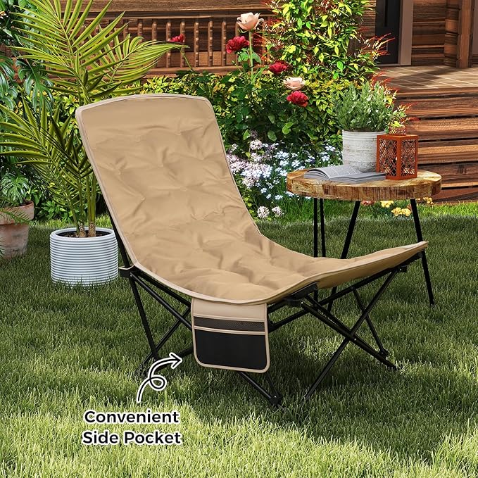 Goplus Portable Folding Camping Chair 4-Position Padded Outdoor Chair with 500 LBS Support Side Pocket and Carry Bag Outside Camp Chair for Sports Fishing and Garden (2)