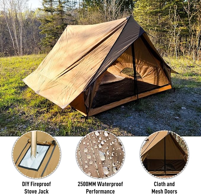 POMOLY Chalet 70 Pro Camping Hot Tent Cabin Tent and UltraFold Mini 0.6 Titanium Wood Stove