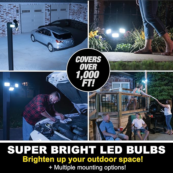 Bell+Howell Bionic Flood Light ASON TV Solar Lights Outdoor Waterproof- 50% Brighter 108 COB-LED's w/Motion Sensor 180° Swivel Adjustable Panels for Garden Lawn and Patio As Seen On TV