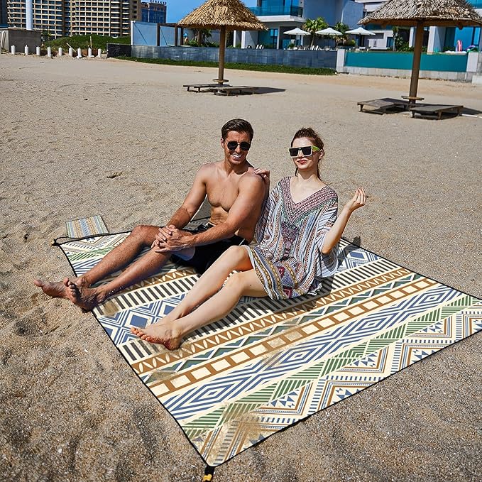 Beach Blanket Waterproof Sandproof Beach Mat Extra Large 86.6‘’×70.8‘’ Portable Foldable Quick Drying Outdoor Picnic Mat Beach Accessories for Travel Camping Hiking