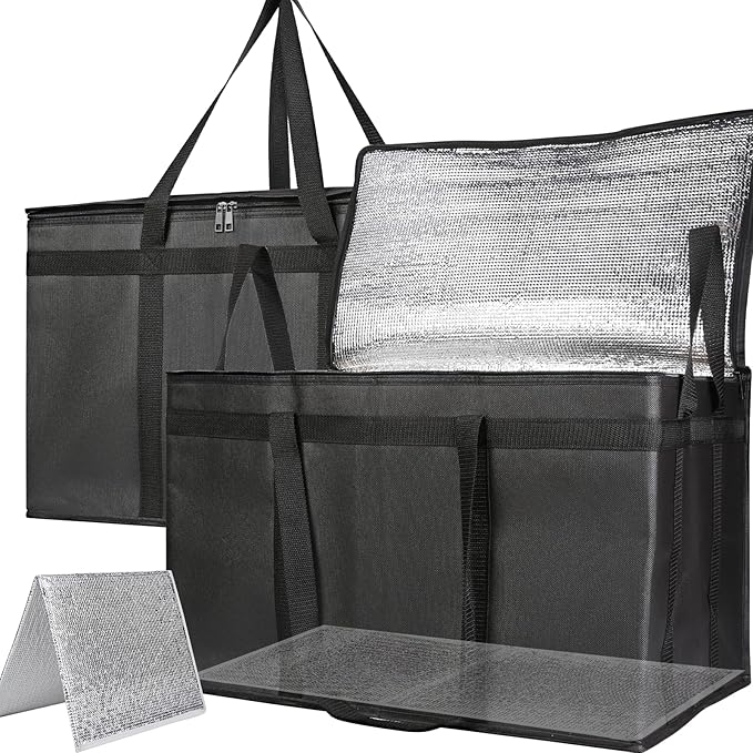 Bodaon 2-Pack Insulated Food Delivery Bag With Hard Bottom XXXL Pizza Cooler Bags Rideshare Delivery Bag Grocery Shopping and Catering Thermal Cold/Hot Styrofoam Carrier for Travel/Car