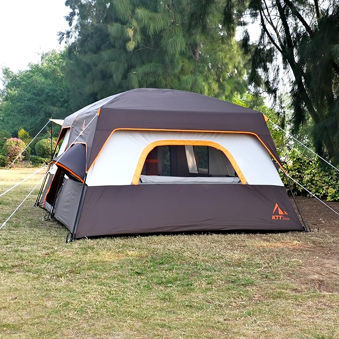 KTT Extra Large Tent 10-12-14 Person(A)Family Cabin Tents2 Rooms3 Doors and 3 Windows with MeshStraight WallWaterproofDouble LayerBig Tent for OutdoorPicnicCampingFamily Gathering
