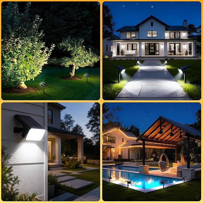 Solar Spot Lights Outdoor [10 pack/118 LED] 4 Modes Auto On/Off Solar Landscape Spotlights Ip67 Waterproof Solor Powered Pathway Lights for Outside Yard Garden Walkway Tree Patio (Cool White)