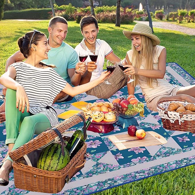 Extra Large Picnic Blankets Waterproof Foldable (60x 80) Beach Blanket Waterproof Sandproof3-Layer Thicking Mat Outdoor Packable Camping Blanket