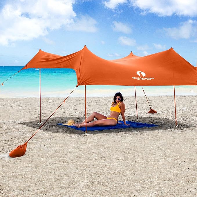 Red Suricata Premium Multi-Terrain Beach Tent &amp Beach Canopy in Backpack UPF50 Sun Beach Shade Pop Up Camping &amp Picnic Sunshade with 4 Poles 4 Pole Anchors &amp 4 Tent Screws Sun Shelter