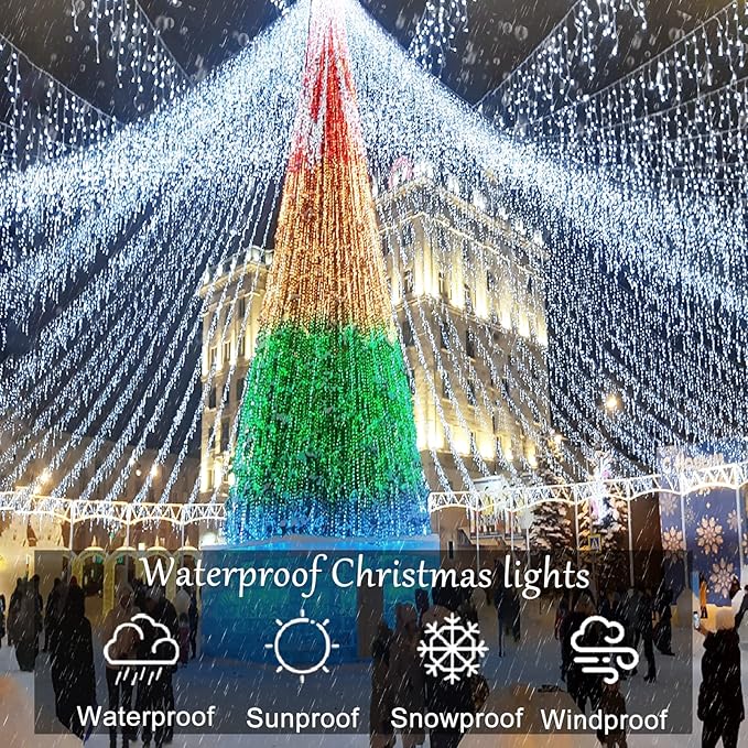 White Christmas Lights Outdoor Waterproof 132 ft 1280 LED Icicle Lights for Outside Plug in 8 Modes Timer Twinkle Lights for House Patio Xmas Porch Tree Yard Exterior Decorations