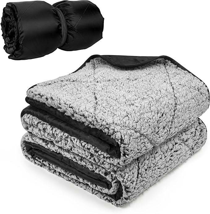 Tirrinia Waterproof Outdoor Blanket with Sherpa Lining Windproof Triple Layers Warm Comfy Foldable for Camping Stadium Beach Picnic Grass Concerts Car Dog 51''X 59'' &amp 59''X 80''