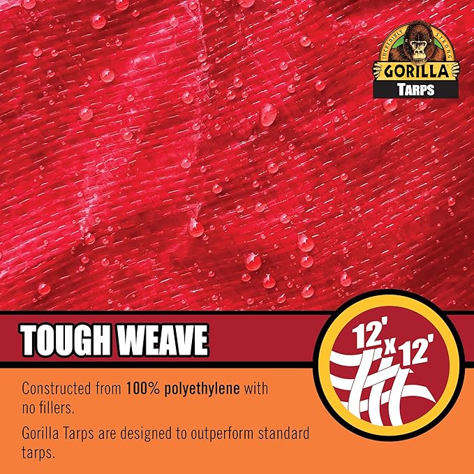 Gorilla Tough Tarp 8 ft x 10 ft Heavy-Duty Waterproof Polyethylene 8 mil Thick UV Treated with Reinforced Edges &amp Aluminum Grommets - Durable Outdoor Tarp for Camping Gardening Construction