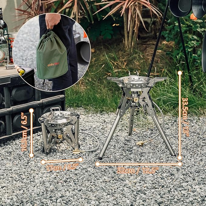 ONLYFIRE OUTDOOR LIVING Portable Camping Stove with Storage Bag Foldable Propane Gas Stove Multi-fuel Camp Stove for Patio Cooking Hiking Picnic RV Tailgating Emergency Use Stainless Steel GS350