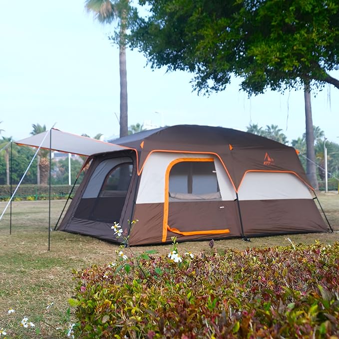 KTT Extra Large Tent 10-12-14 Person(B)Family Cabin Tents2 Rooms3 Doors and 3 Windows with MeshStraight WallWaterproofDouble LayerBig Tent for OutdoorPicnicCampingFamily Gathering