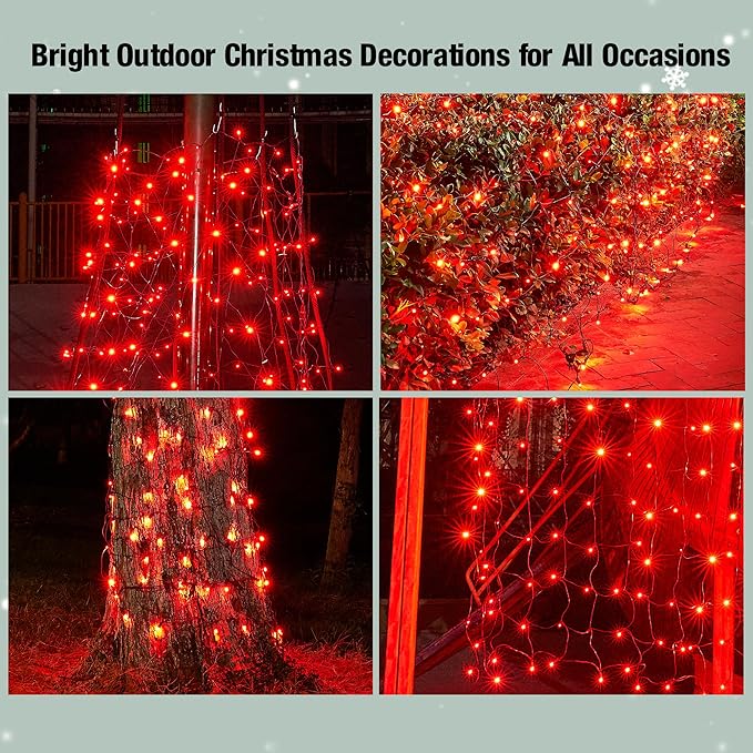 Led Red Christmas Net Lights Outdoor Christmas Bushes Lights 120Led 6ftx5ft Connectable Outdoor Indoor Mesh Net Lighting for Xmas Holiday Garden Lawn Shrubs Trees Bushes Decorations