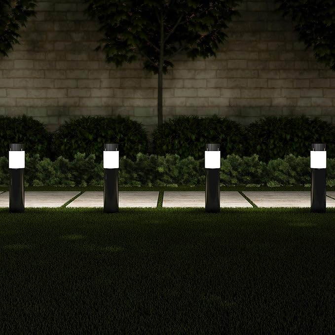 Pure Garden Solar Path Bollard Lights Set of 6-15” Stainless Steel Outdoor Stake Lighting for Garden Landscape Yard Driveway Walkway (Black)