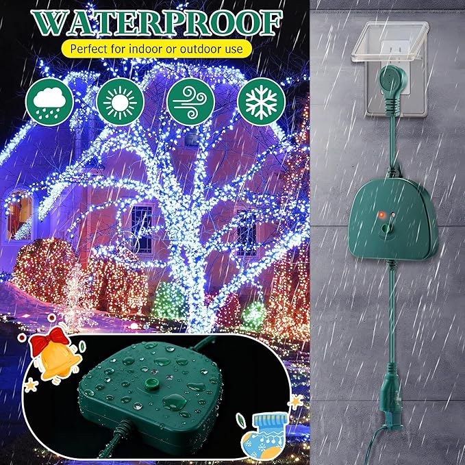 Christmas Light Controller with Remote Create Dazzling Lighting Displays with Multiple Functions Timer Dusk to Dawn Sensor Adjust Speed for Christmas Outdoor String Light (1 Channel 16 Functions)