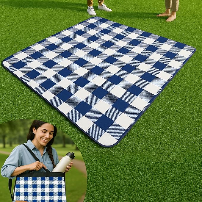 Picnic Blanket Waterproof Foldable – 2-in-1 Picnic Mat and Bag Large Outdoor Beach Mat Compact &amp Portable Picnic Blankets for Travel Camping Park or Family Use (Blue)