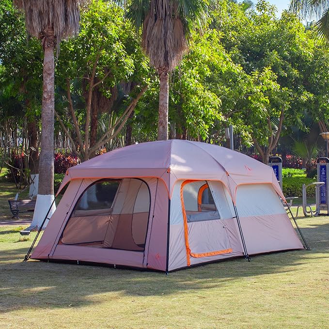 KTT Extra Large Tent 8-10-12 PersonFamily Cabin Tents2 Rooms3 Doors and 3 Windows with MeshStraight WallWaterproofDouble LayerBig Tents for OutdoorPicnicCampingFamily Gathering