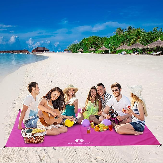 Red Suricata Sand Free Beach Mat – Large Sandproof Beach Blanket Sandless Waterproof – Fits and Matches Beach Canopy - Oversized Sand Proof Beach Mats for Outdoor Picnic Camping (Large Pink)
