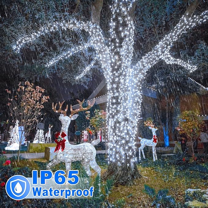 328FT 1000 LED Christmas Lights Plug in White Christmas Tree Lights Outdoor with Timer and 8 Modes Green Wire Waterproof String Lights for Indoor Yard Patio Xmas Holiday Decorations