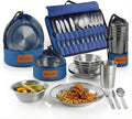 Wealers Unique Complete Messware Kit Polished Stainless Steel Dishes Set| Tableware| Dinnerware| Camping| Buffet| Includes - Cups | Plates| Bowls| Cutlery| Comes in Mesh Bags (4 Person Set)