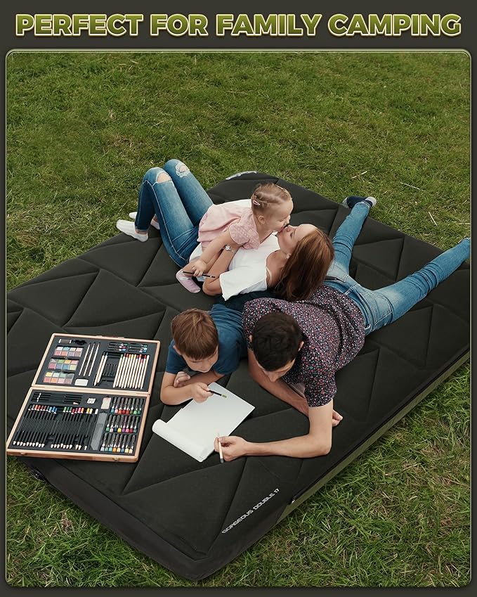 KingCamp Gorgeous Double 6.7 Camping Mattress with Washable Foam Cover Extra-Thick Full Size Inflable Mattress with Pump Sack Portable Double Mattress for Camp Outdoor Tent Car &amp Guest