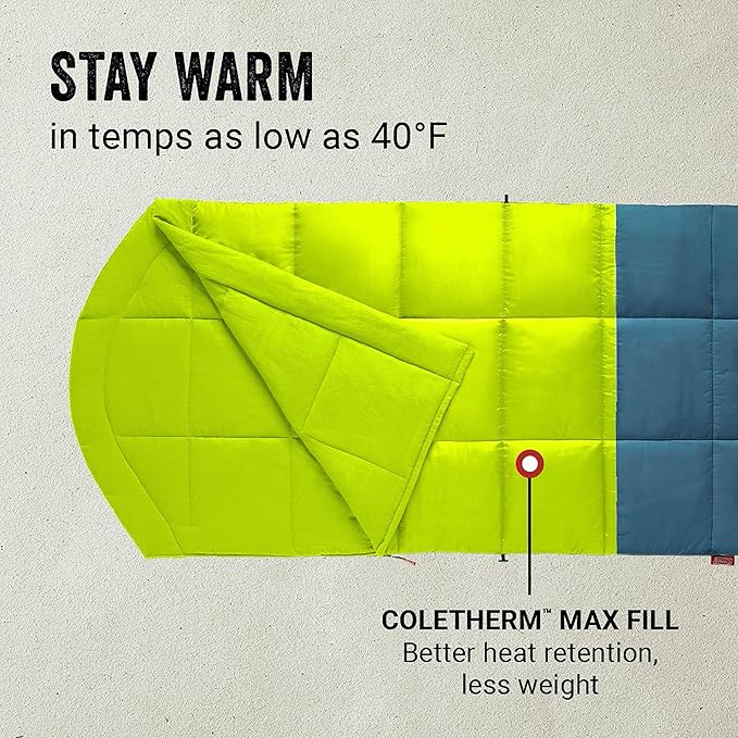 Coleman Kompact Sleeping Bag Indoor/Outdoor Lightweight Sleeping Bag for Adults 20°F/30°F/40°F Options for Camping Hiking Backpacking with Included Compression Sack