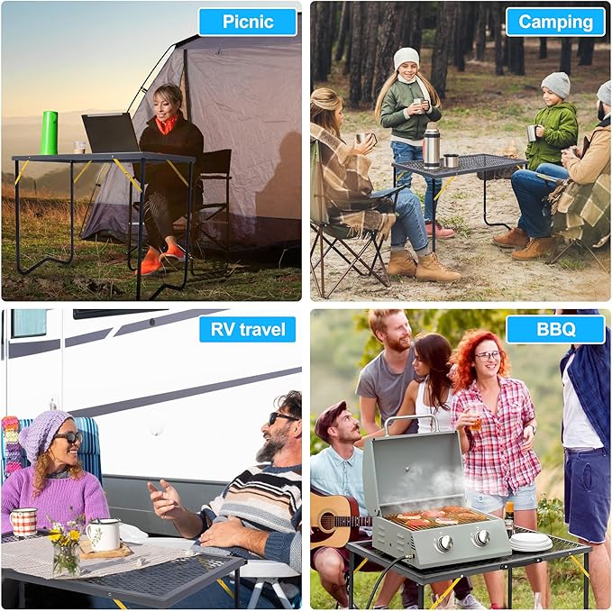 Portable Folding Grill Table 3ft Outdoor Grill Table with Mesh Tabletop Metal Grid Table for Camping Picnic BBQ RV