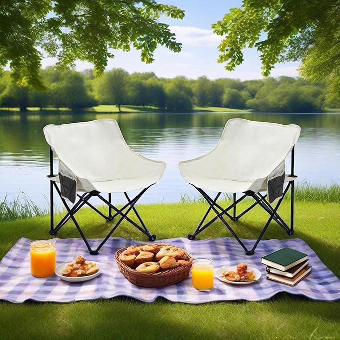 Lightweight Folding Camping Chairs with Carry Bag Portable Outdoor Chairs for Fishing Hiking Travel Picnic Backyard Cream White 2 Pack