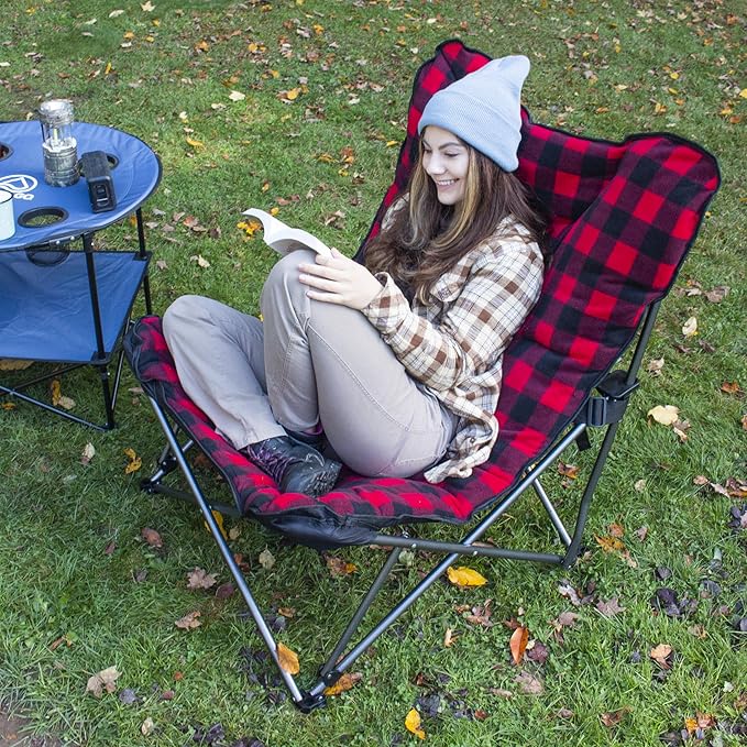 Camp &amp GO Extra Large Ultra Padded Outdoor Camping Chair Portable Folding Camp Chair with Wide Padded Seat Cup Holder and Carry Bag Multicolor
