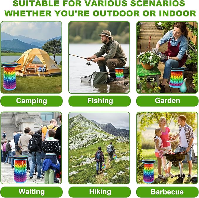 Portable Collapsible Stool with Swivel CarabinerH 18.1 More Sturdy and Lightweight Camping Telescoping Stool for Mountain Hiking BBQMax Load Capacity 600LBs